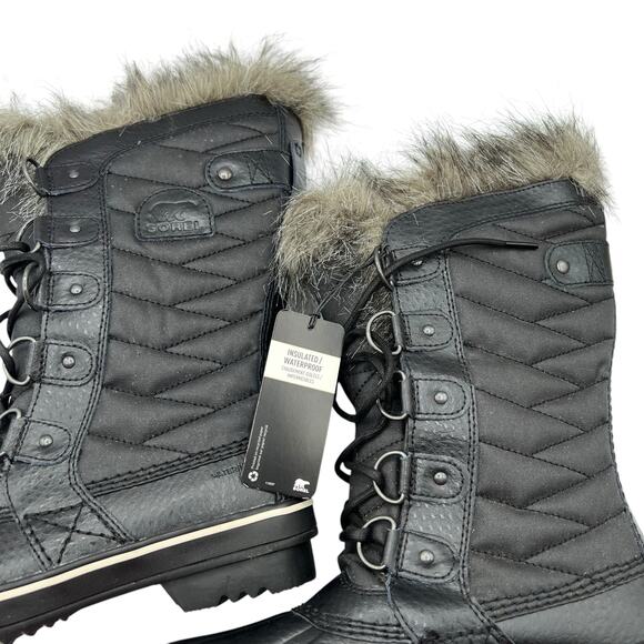 Sorel Womens Size 6.5 Tofino II Waterproof Faux Fur Trim Boots Black Stone NWT - Picture 11 of 13